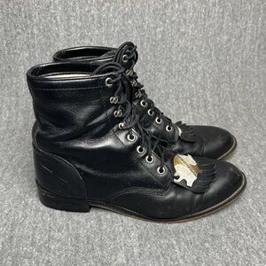 Women’s Justin Black Leather Roper Kiltie Fringe Boots Size 6D